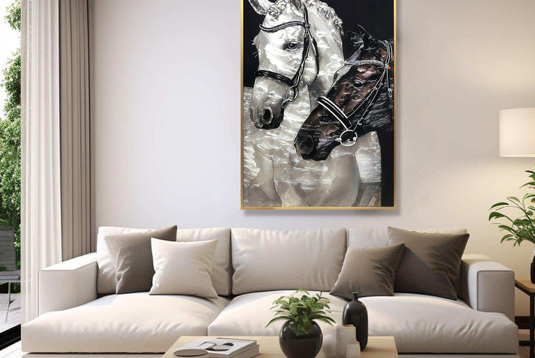 Enamel Art Deco Painting, Handmade, Wall Art, Modern Style, Decorative Painting , Horse Painting, Painted, Dining Room, Living Room, Entrance Door