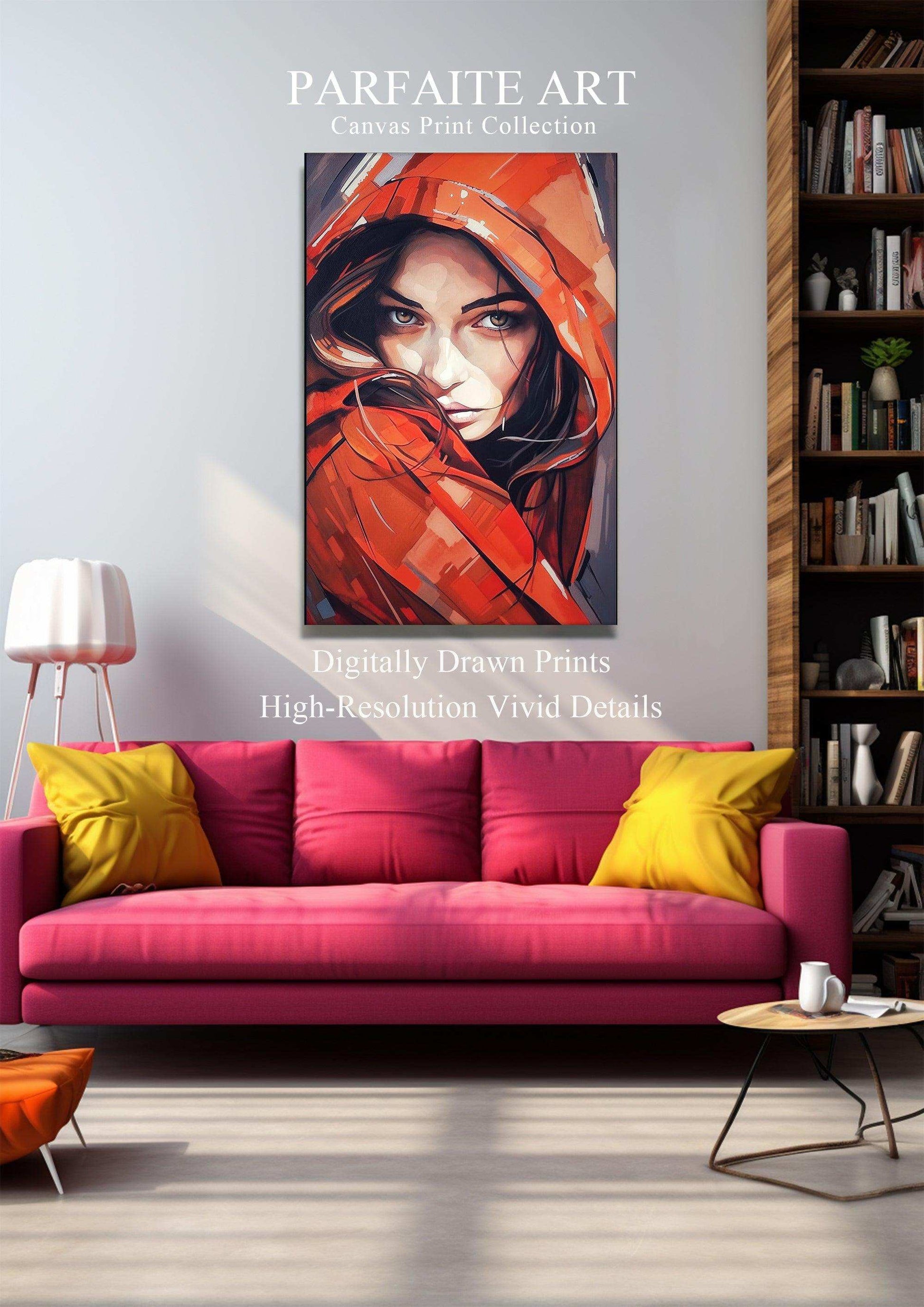 Woman Portrait，Hand Painted Colorful Decorative Canvas Artwork，Moody Wall Decor，Cotton Gloss Canvas Living Room Decor，High-Quality Waterproof Decorative Canvas Art