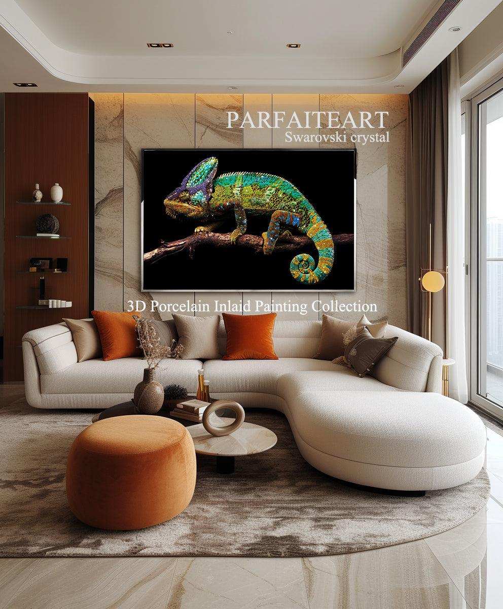 3D Diamond painting，Handmade painting，Wall Art, Art nouveau fashion，Art deco for walls ，Swarovski Crystal， Crystal glass，3d painting Chameleon，Modern art deco living room