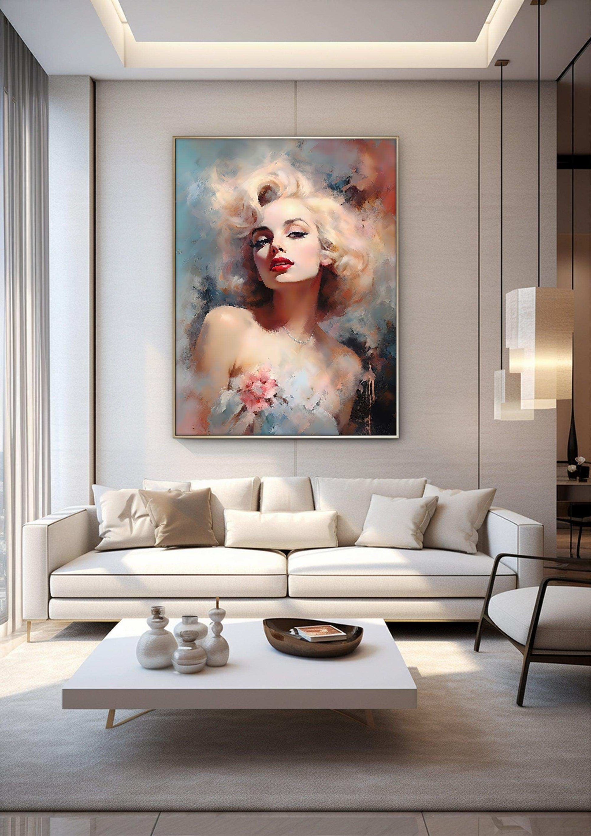 Impressionist Monroe，Hand Painted Colorful Decorative Canvas Artwork，Moody Wall Decor，Cotton Gloss Canvas Living Room Decor，High-Quality Waterproof Decorative Canvas Art