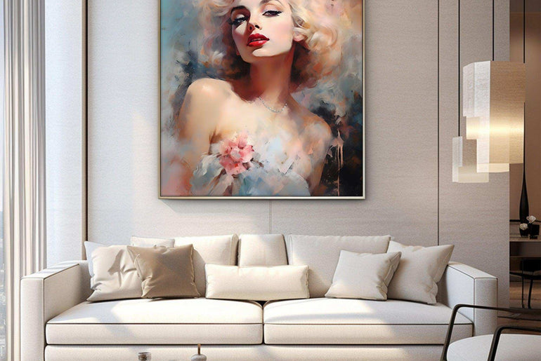 Impressionist Monroe，Hand Painted Colorful Decorative Canvas Artwork，Moody Wall Decor，Cotton Gloss Canvas Living Room Decor，High-Quality Waterproof Decorative Canvas Art