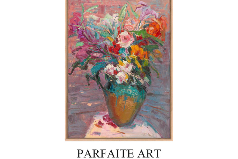 Decorative Wall Art Prints,Impressionist Art Style Floral Plants,Framed Canvas Print #116 oak Frame