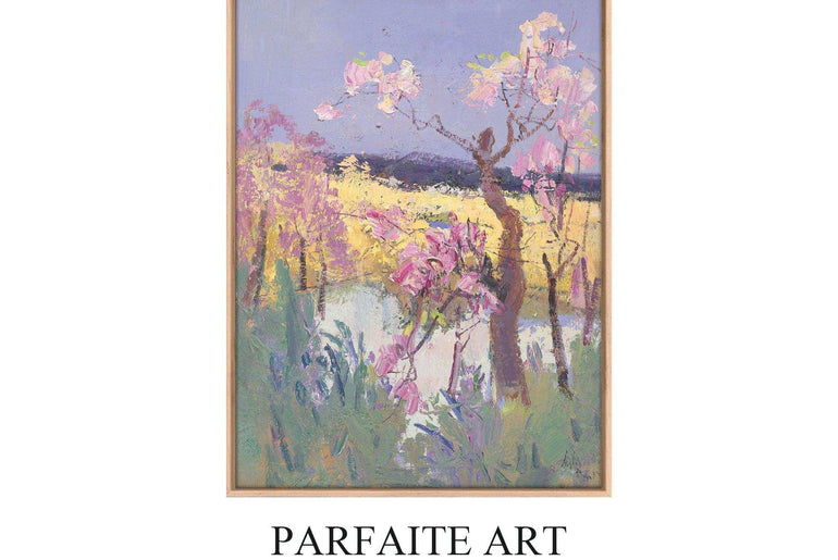 Landscapes,Impressionist,Abstract Art,Framed Canvas Print #119 oak Frame