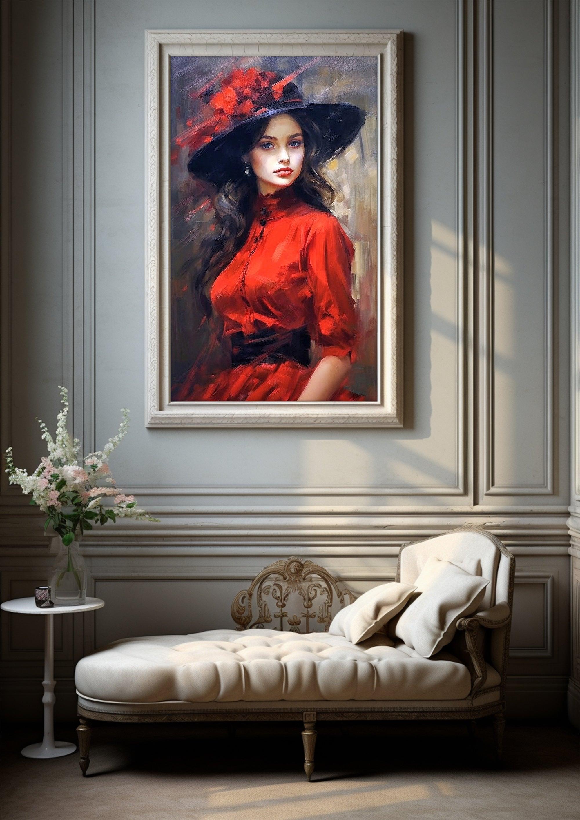Hand-Painted Beauty Woman Portrait Printable - Colorful and Moody Canvas Art for Living Room Elegance