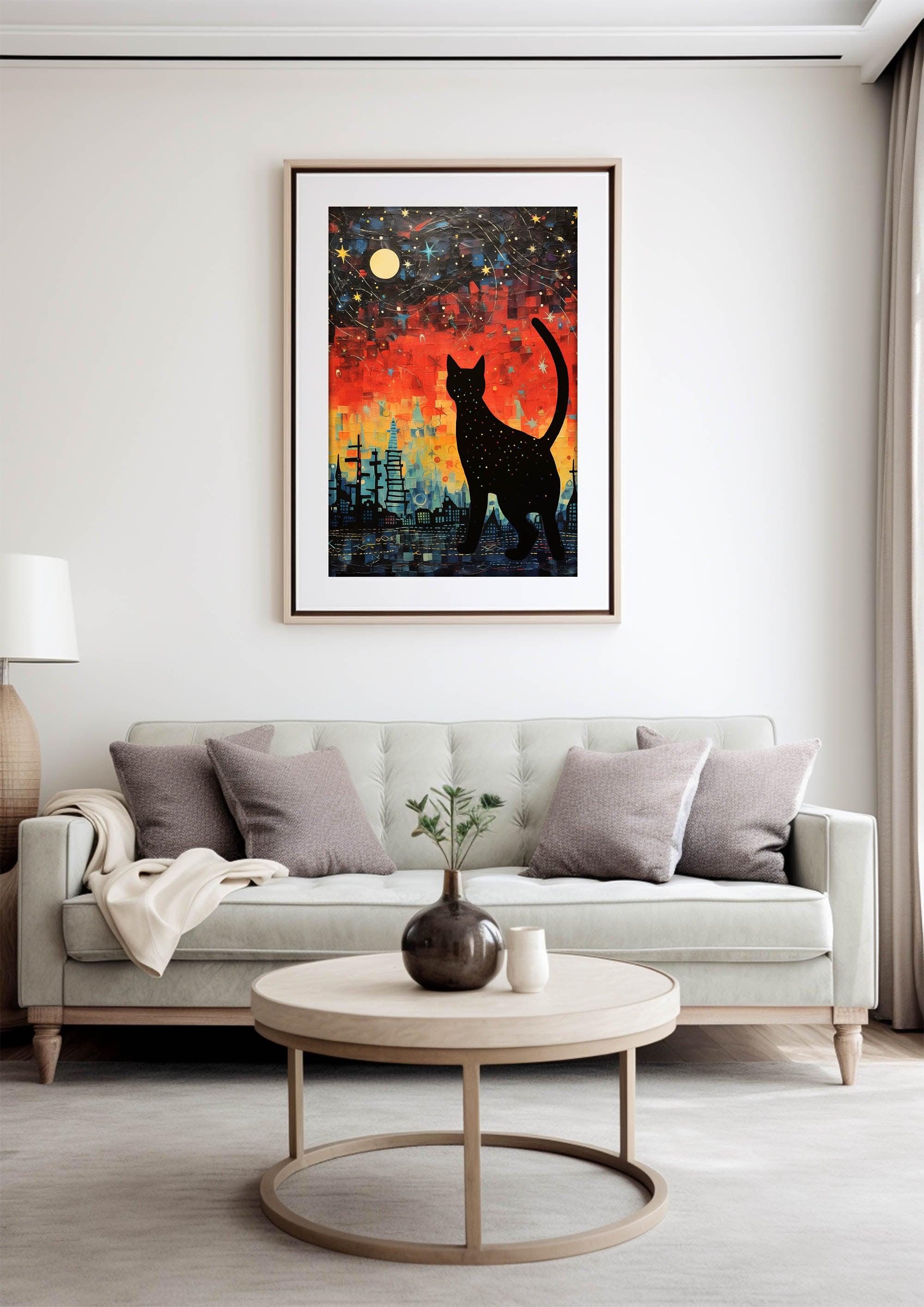 Cat Illustration | Starry Sky Wall Art Decor |Wall Art Print |Van Gogh style|Bedroom Livingroom,Kidsroom|PRINTABLE Art |Digital Download