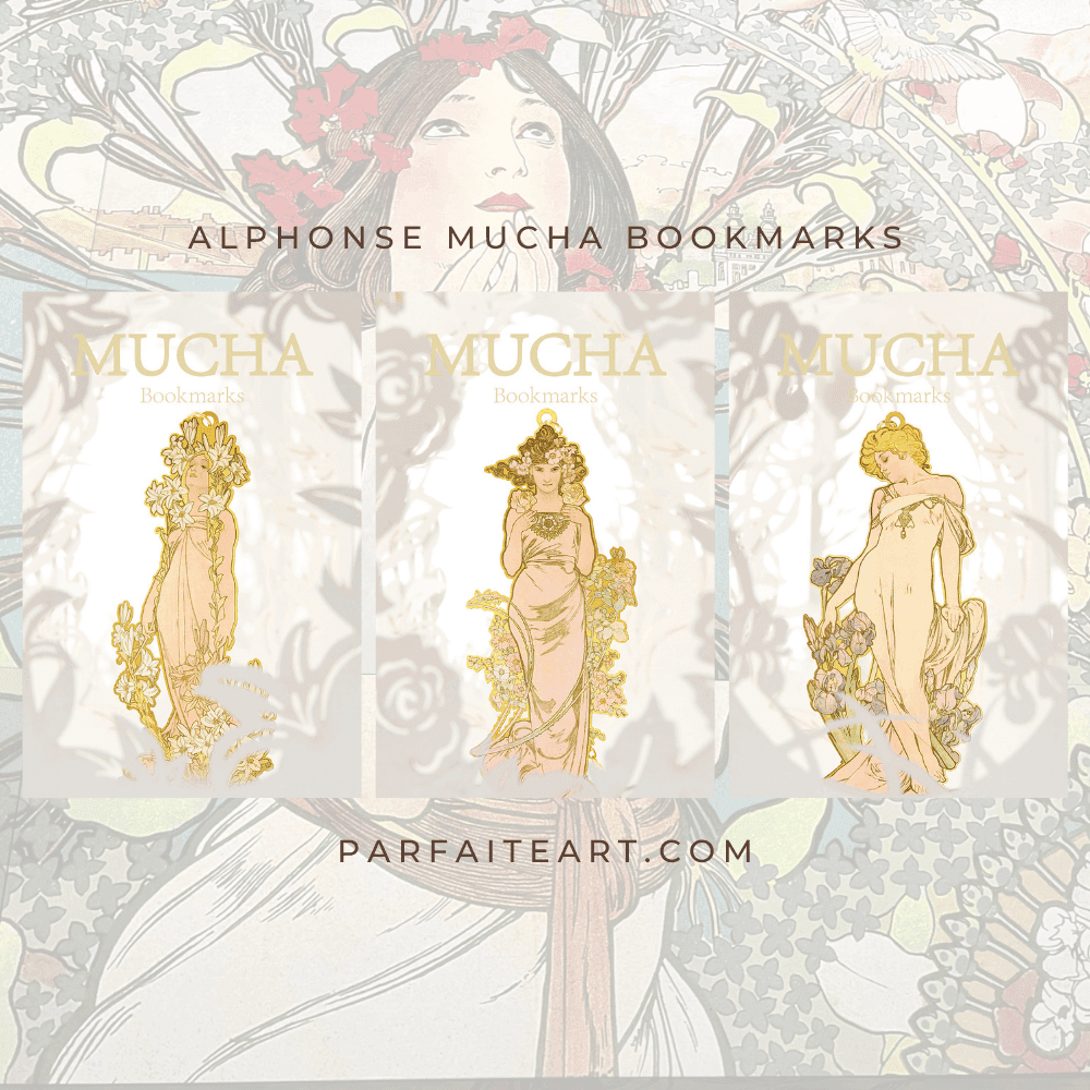 Alphonse Mucha Seasons Bookmark - Art Nouveau Metal Keepsake - Unique Gift for Book Lovers - Christmas Collectible