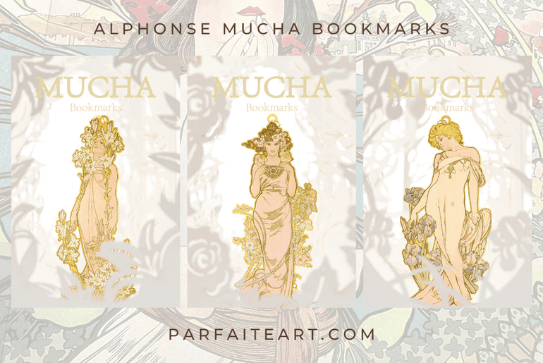 Alphonse Mucha Seasons Bookmark - Art Nouveau Metal Keepsake - Unique Gift for Book Lovers - Christmas Collectible