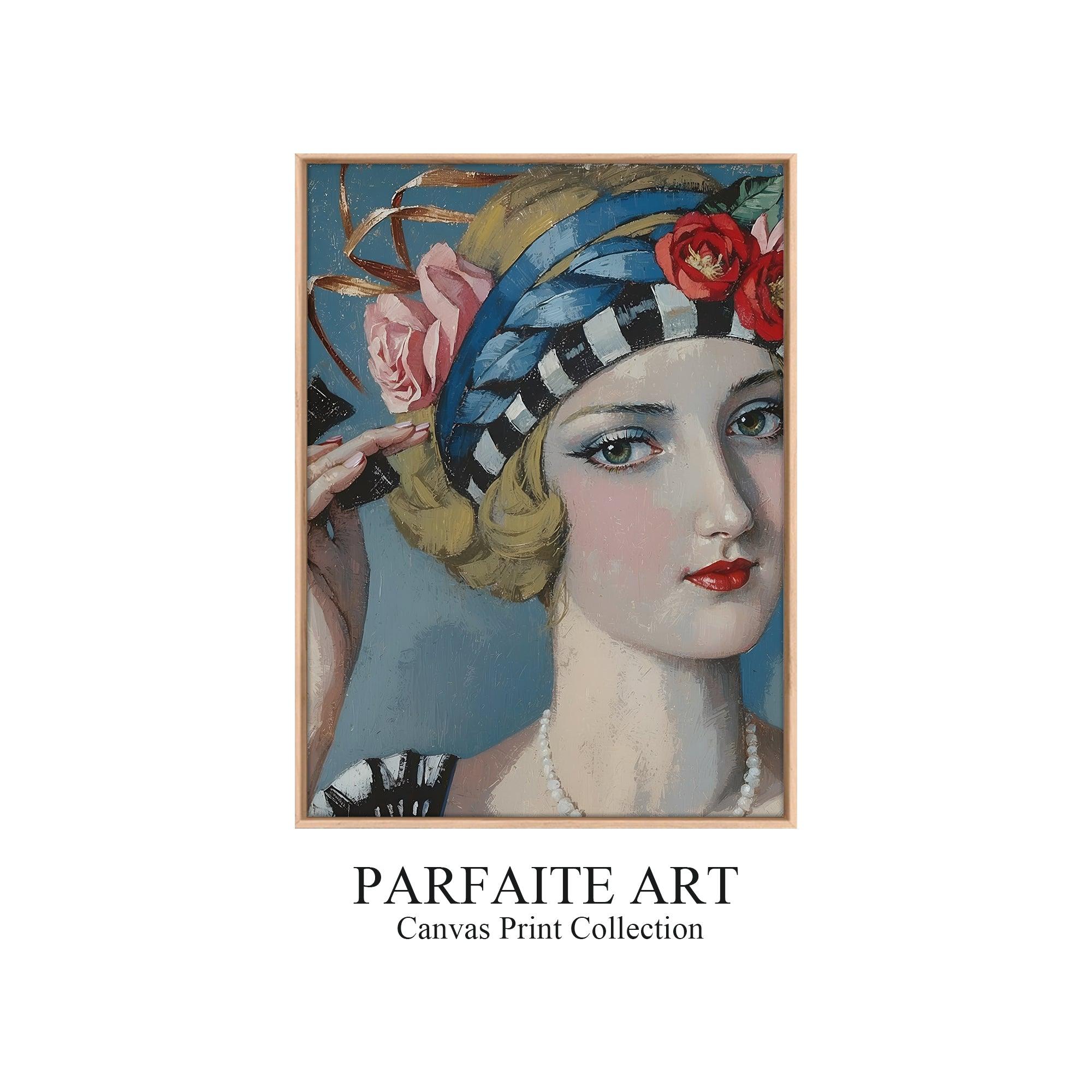 Art Deco Wall Art Prints , Beautiful Lady Portrait ,Giclée Printing Techniques #102 Oak Framed