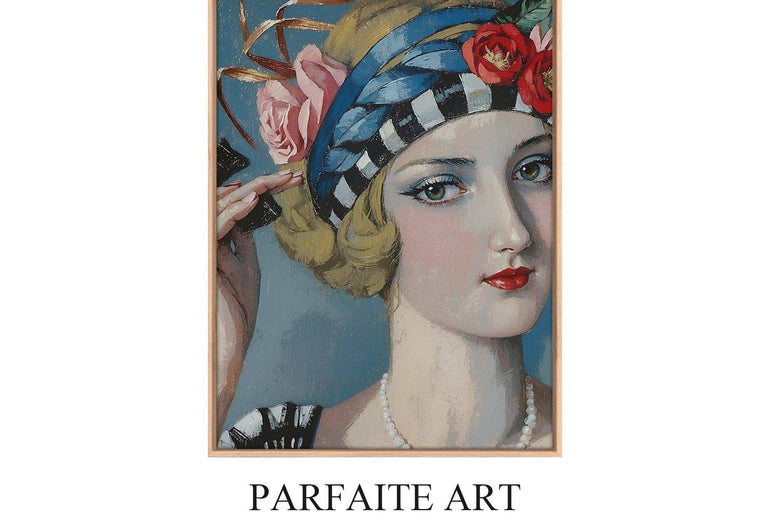 Art Deco Wall Art Prints , Beautiful Lady Portrait ,Giclée Printing Techniques #102 Oak Framed