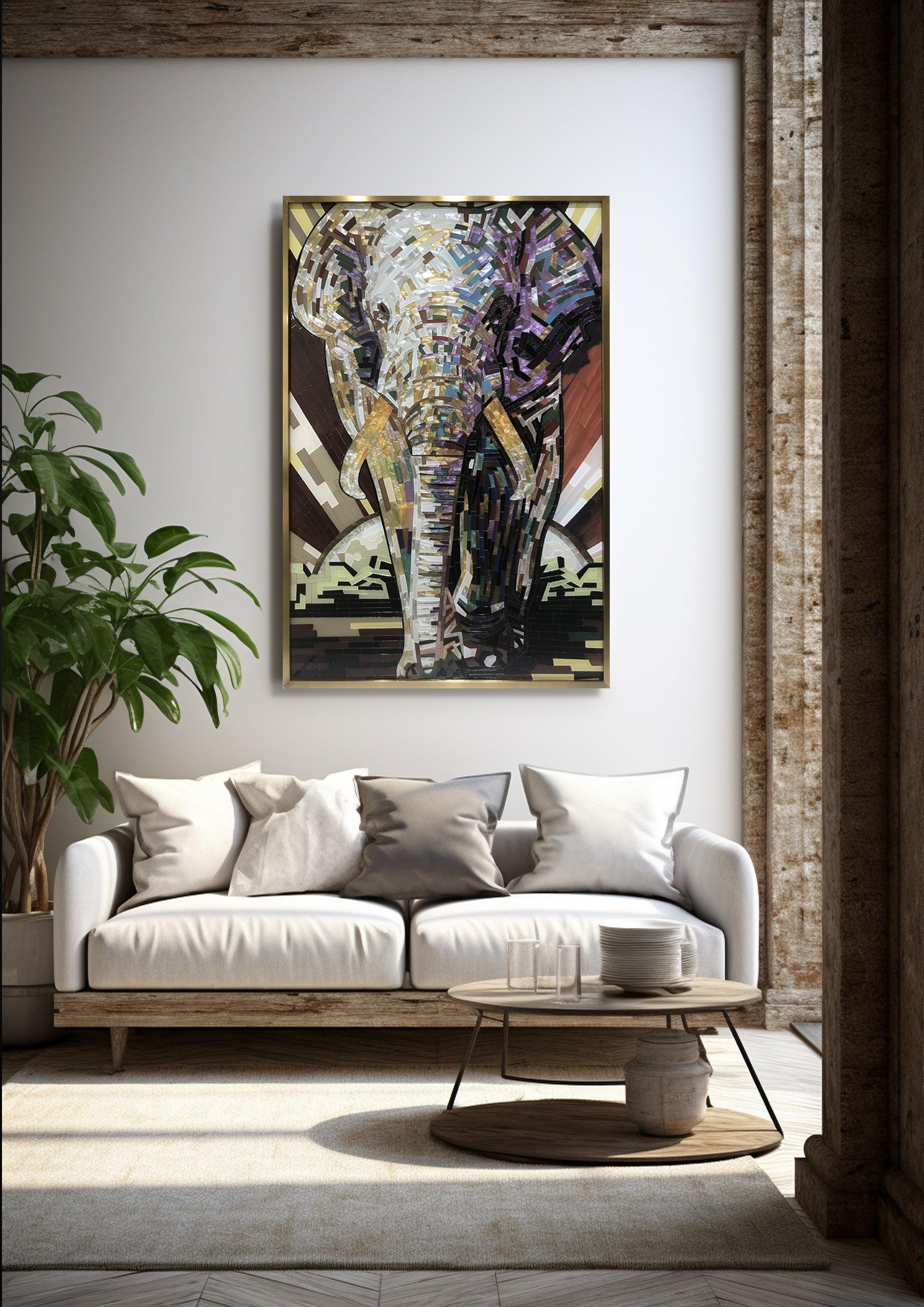 Enamel Art Deco Painting, Handmade, Wall Art, Modern Style, Decorative Painting , Elephant Painting, Painted, Dining Room, Living Room, Entrance Door