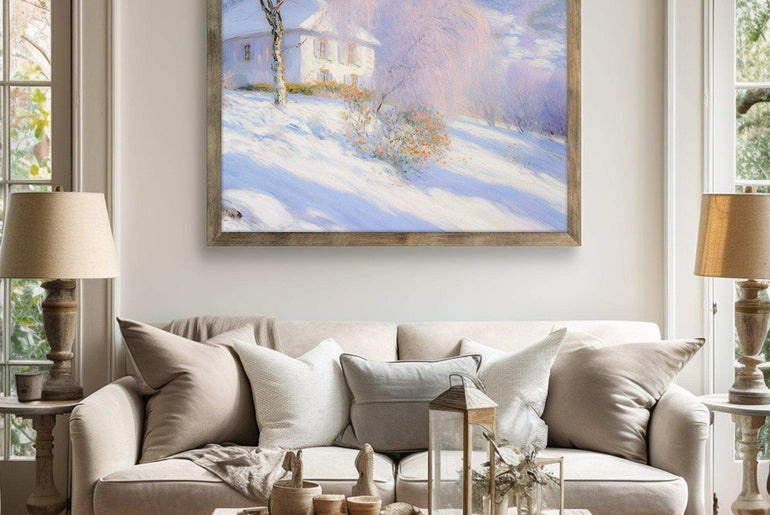 Impressionist Landscape，Hand Painted Colorful Decorative Canvas Artwork，Moody Wall Decor，Cotton Gloss Canvas Living Room Decor，Snow Scene，High-Quality Waterproof Decorative Canvas Art