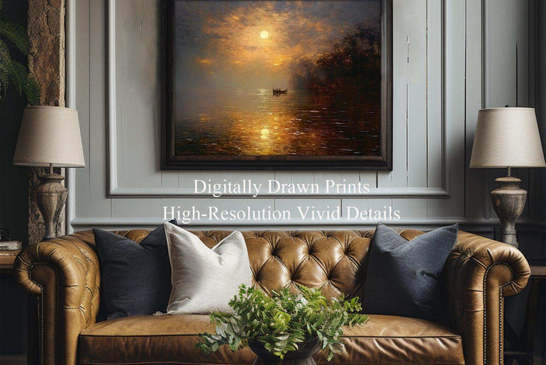 Harbor Sunset Landscape| Vintage Wall Art Decor|Decorative painting| Wall Art Canvas Print |Living Room, Dining Room|PRINTABLE Art |Digital Download