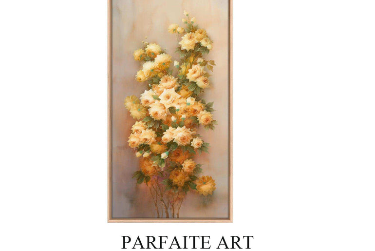 Realist Wall Art Prints of Blooming Yellow Roses on Printable Canvas #118 oak Frame