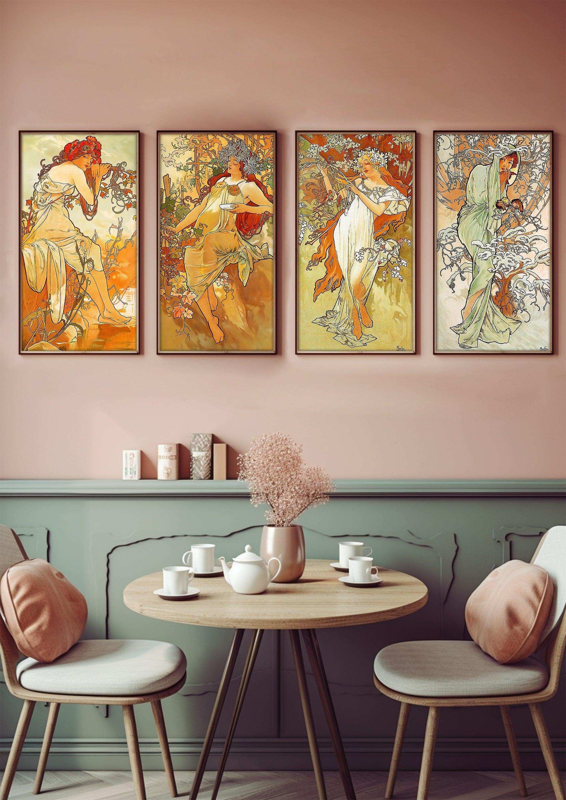 Vintage Wall Art,Illustration,MUCHA, Hand Painting Colorful Wall Art, Vintage Wall Art,Print Warm Cotton Gloss, Hotel Aisle Living Room Home Decor Art, Framed Fine Art Paper Prints Decorations