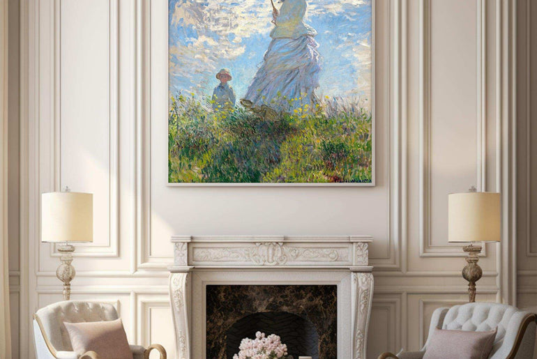 Woman with Umbrella， Famous Painting Print，Claude Monet，Moody Wall Decor，High-Quality Waterproof Decorative Canvas Art，Hotel Aisle Living Room Home DecorArt