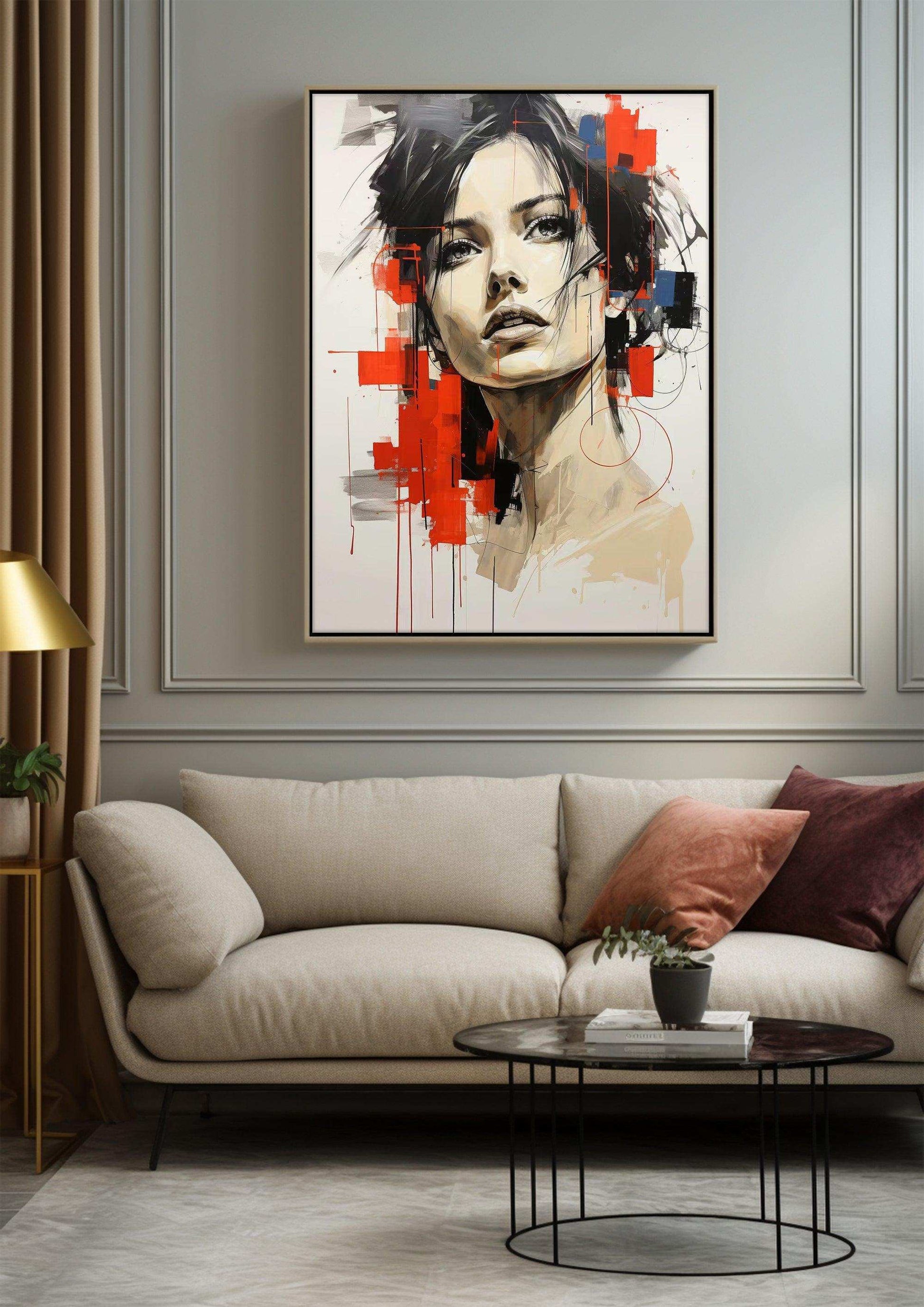 Abstract portrait，Paintings portrait paintings，Modern canvas artwork，Moody Wall Decor，Portrait of a lady，Framed canvas prints