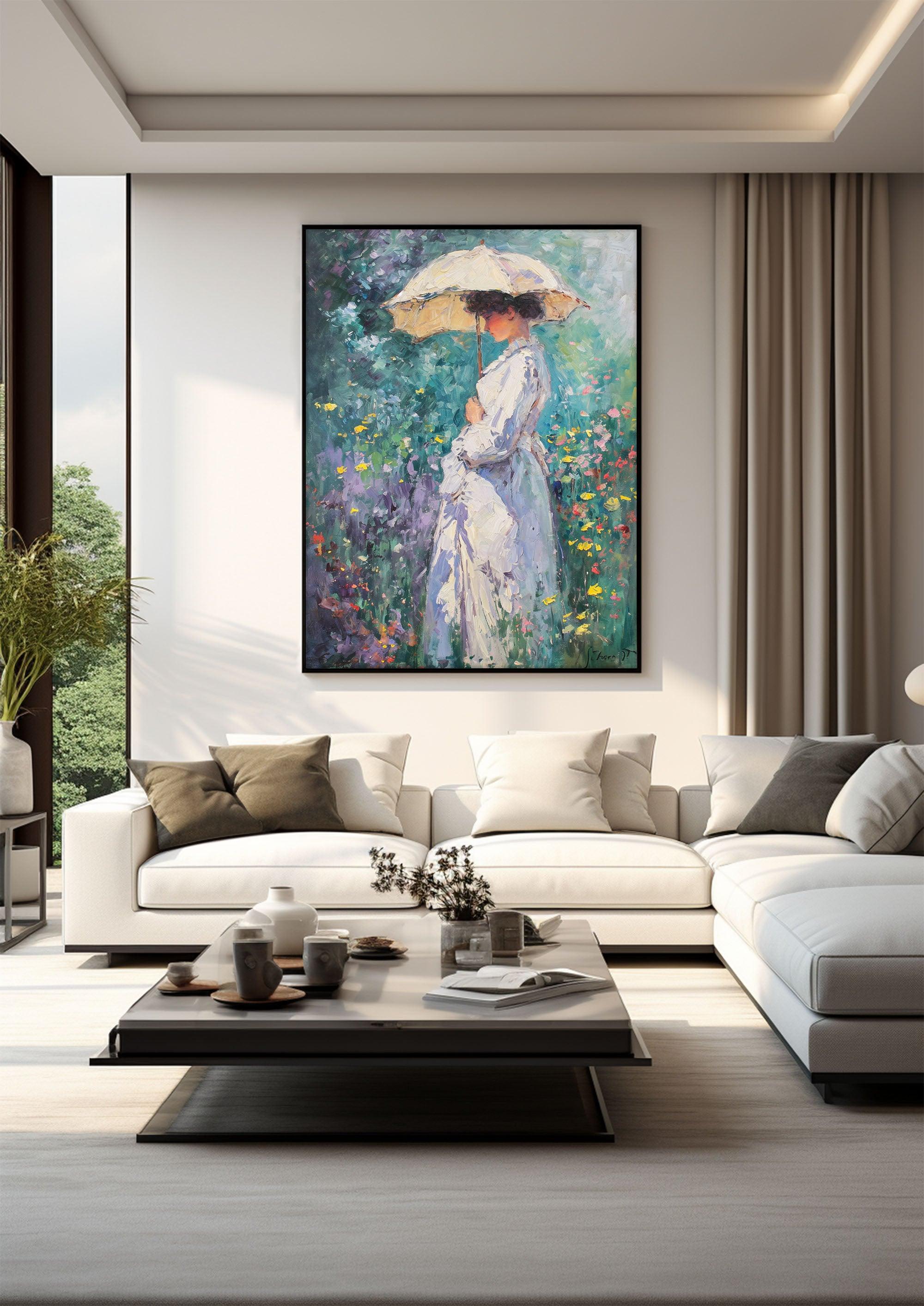 Impressionist Woman，Hand Painted Colorful Decorative Canvas Artwork，Moody Wall Decor，Cotton Gloss Canvas Living Room Decor，High-Quality Waterproof Decorative Canvas Art