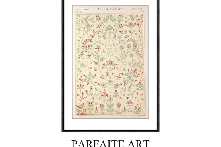 Vintage Botanical Floral Pattern - Moody Art Deco Giclée Framed Print for Living Room #33 black