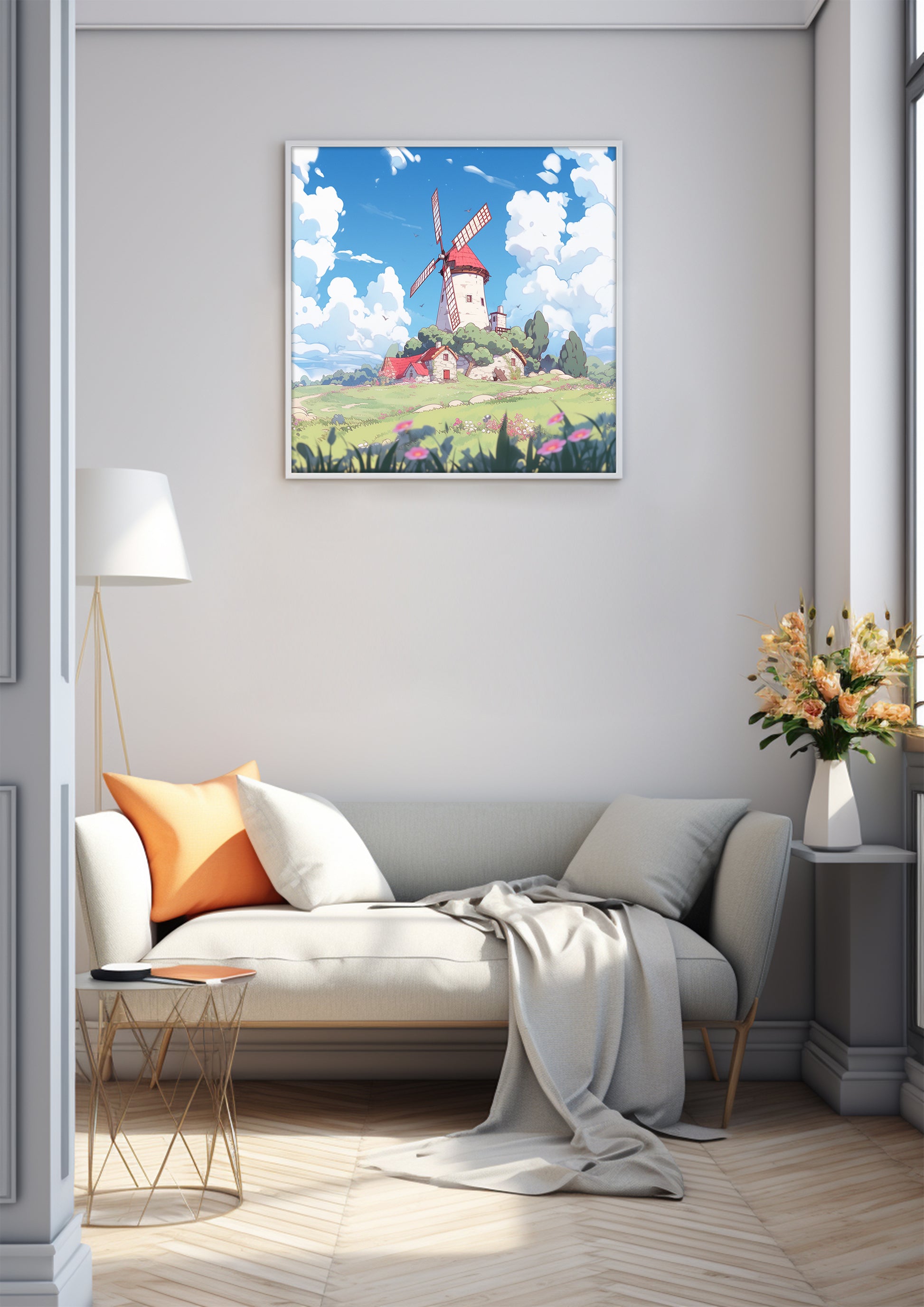 Cartoon Style Windmill Painting, Landscape | Wall Art Decor |Wall Art Print |Kids Wall Art，Comic Book Art，Art Deco Wall Gifts|Bedroom,kids' room|PRINTABLE Art |Digital Download