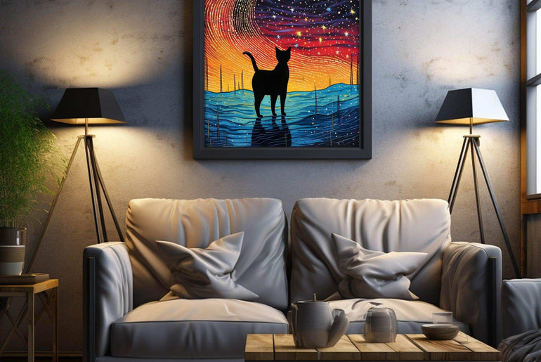 Cat Illustration | Starry Sky Wall Art Decor |Wall Art Print |Van Gogh style|Bedroom Livingroom,Kidsroom|PRINTABLE Art |Digital Download