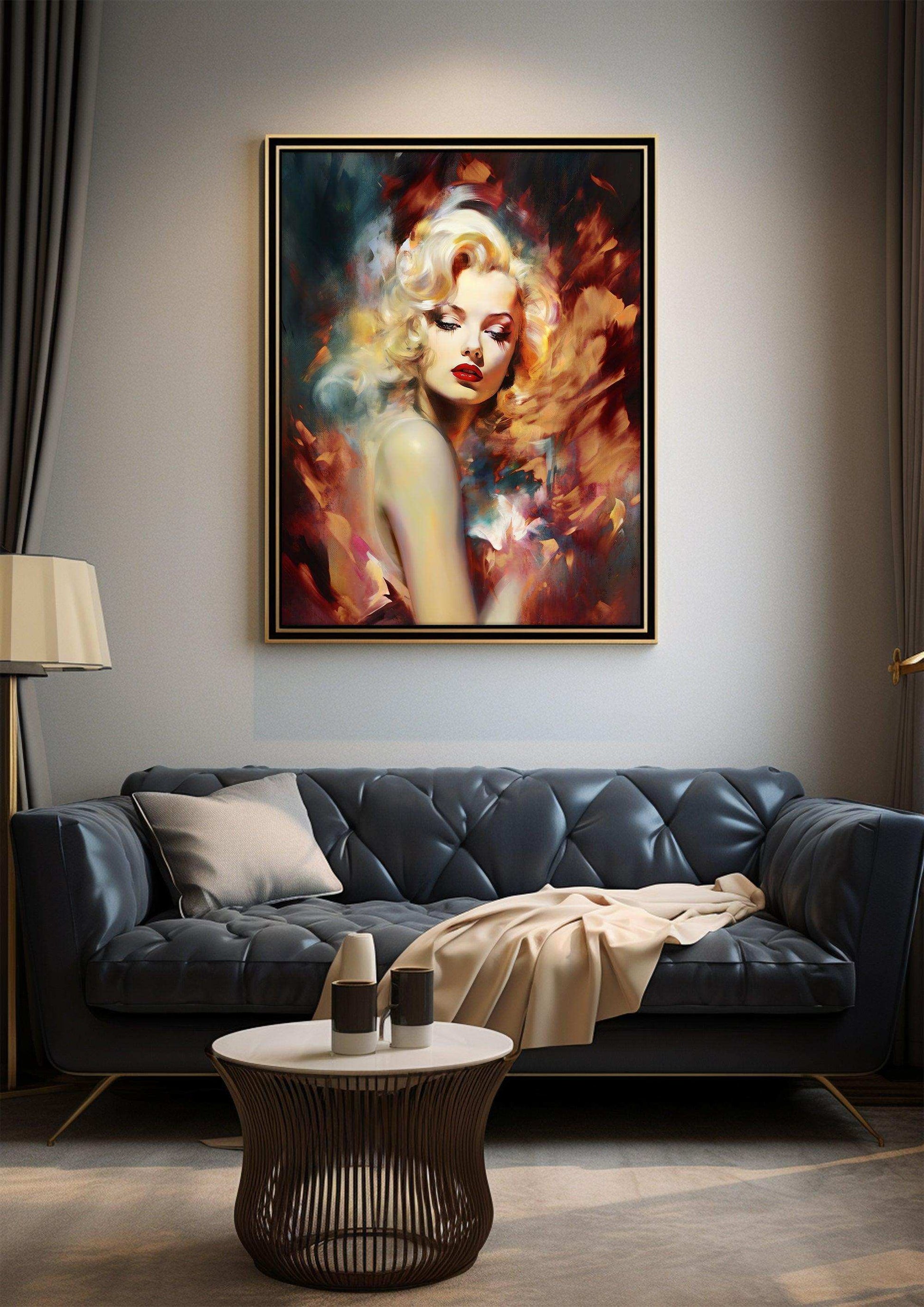 Monroe，Hand Painted Colorful Decorative Canvas Artwork，Moody Wall Decor，Cotton Gloss Canvas Living Room Decor，High-Quality Waterproof Decorative Canvas Art