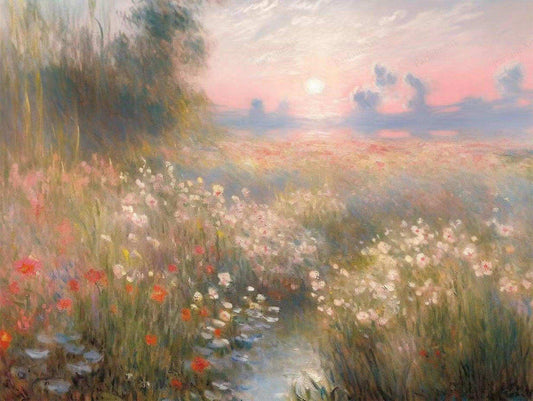 Impressionism Landscape，Hand Painted Colorful Decorative Canvas Artwork，Summer Sunset,Moody Wall Decor，Cotton Gloss Canvas Living Room Decor，High-Quality Waterproof Decorative Canvas Art