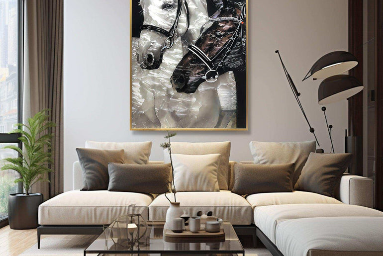 Enamel Art Deco Painting, Handmade, Wall Art, Modern Style, Decorative Painting , Horse Painting, Painted, Dining Room, Living Room, Entrance Door