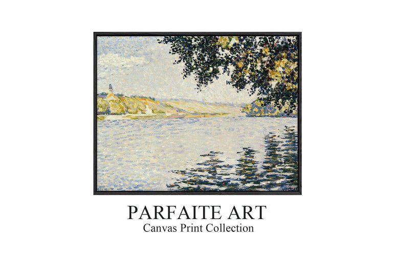 Impressionist Riverside Landscape Canvas Print - Art Deco & Vintage Printable Artwork #80 Black