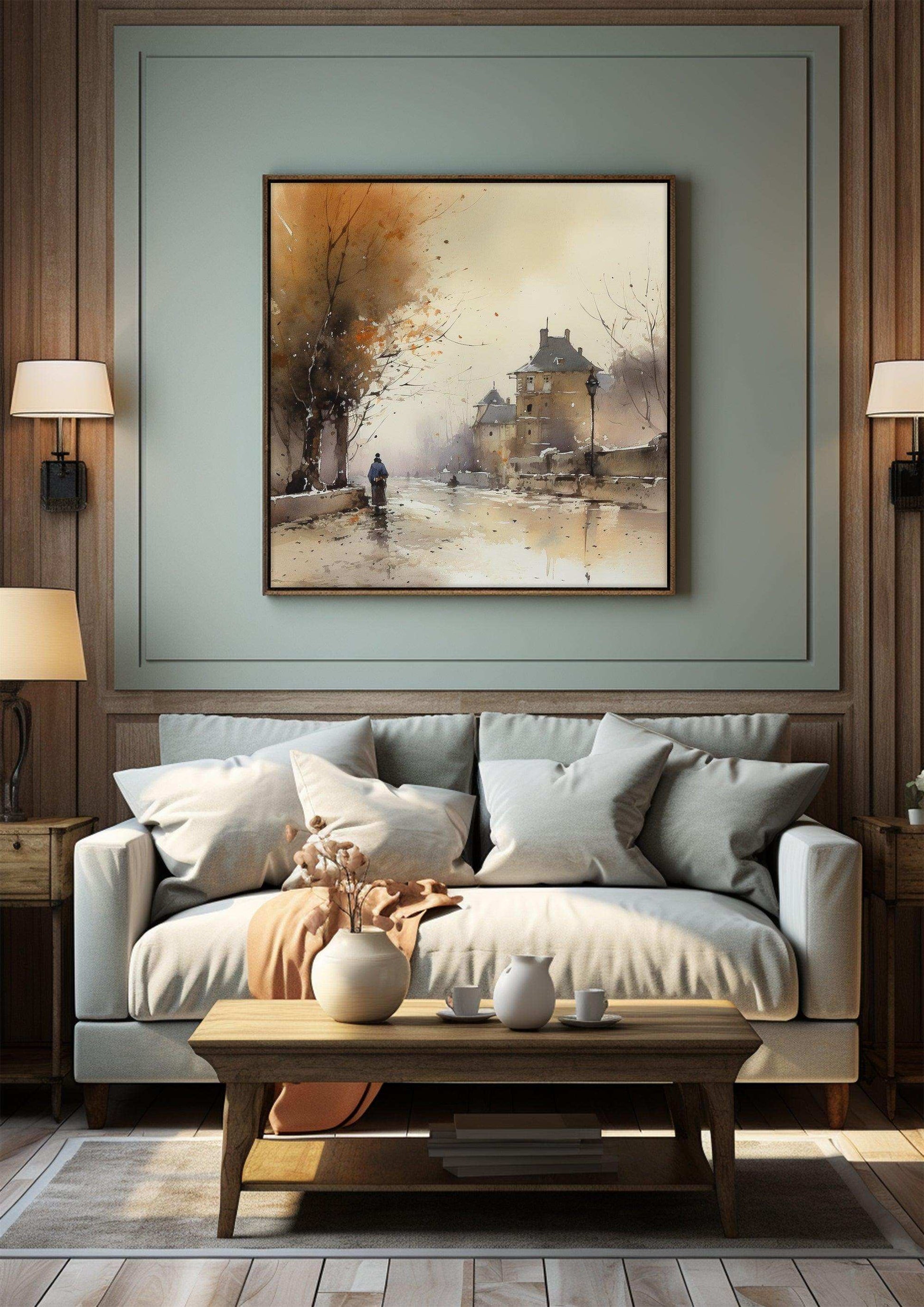 Vintage Panorama - Moody Landscape | Watercolor Wall Art Print | Digital Home Decor for Living Room Elegance