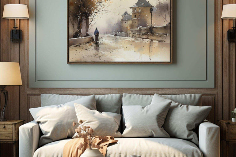 Vintage Panorama - Moody Landscape | Watercolor Wall Art Print | Digital Home Decor for Living Room Elegance