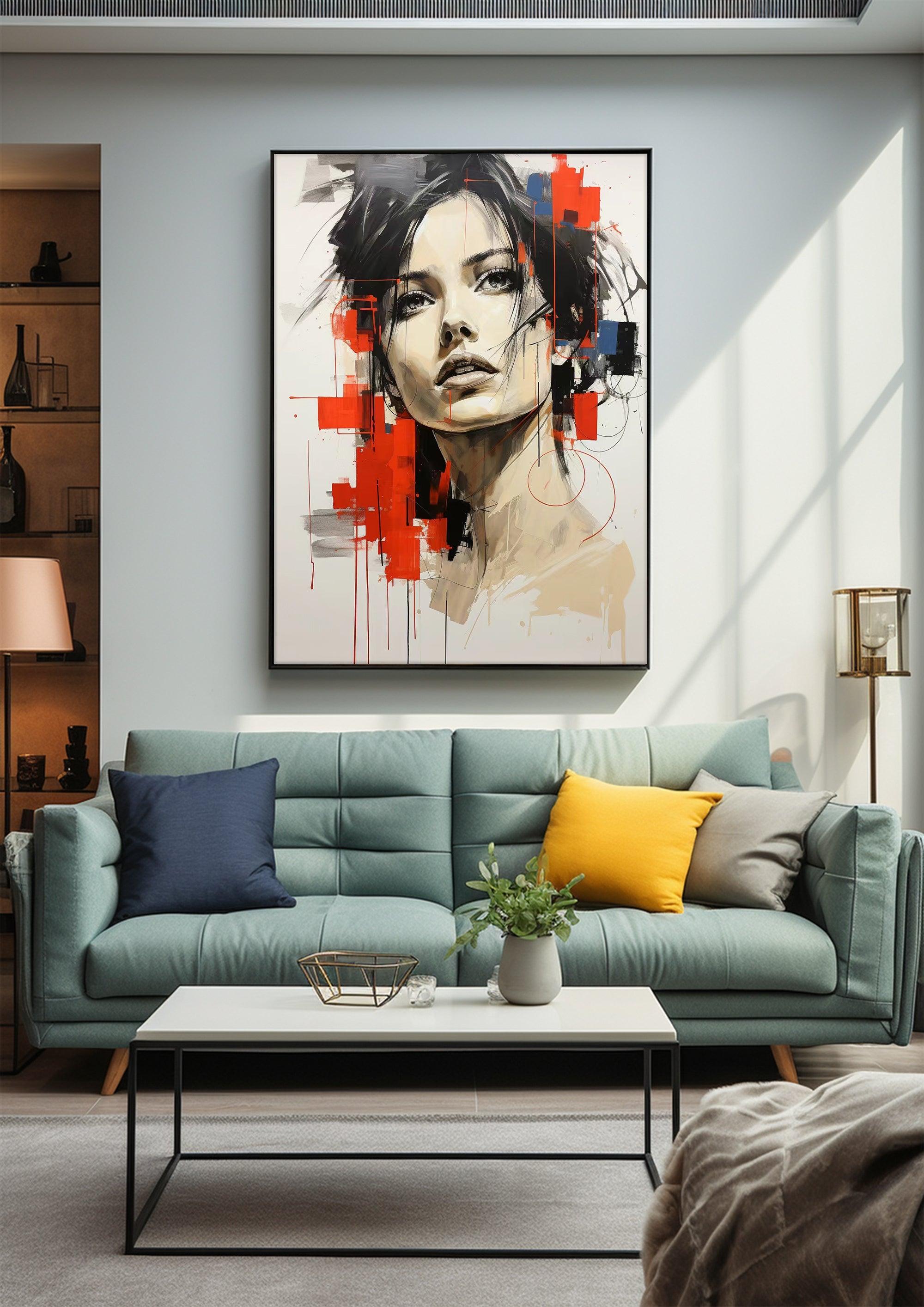 Abstract portrait，Paintings portrait paintings，Modern canvas artwork，Moody Wall Decor，Portrait of a lady，Framed canvas prints