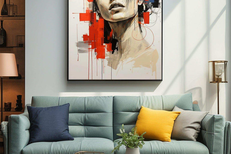 Abstract portrait，Paintings portrait paintings，Modern canvas artwork，Moody Wall Decor，Portrait of a lady，Framed canvas prints