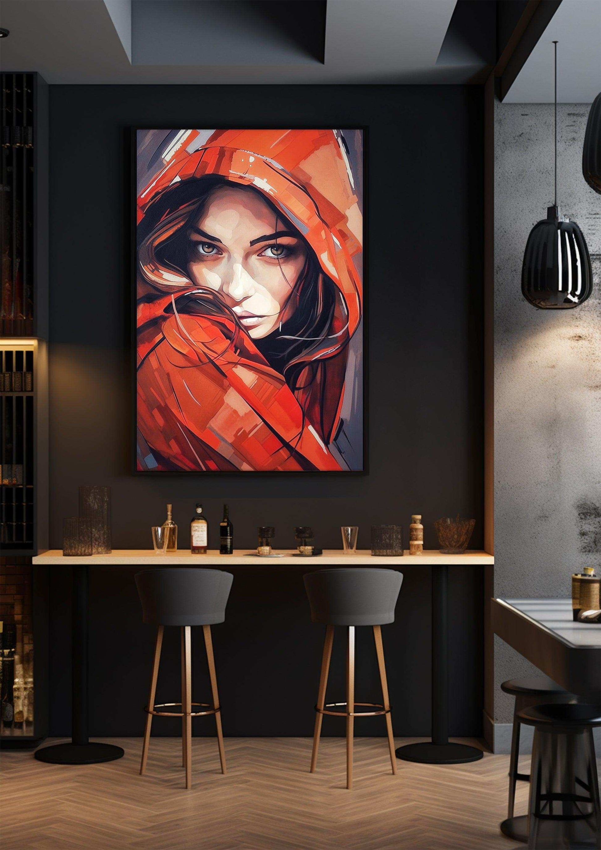 Woman Portrait，Hand Painted Colorful Decorative Canvas Artwork，Moody Wall Decor，Cotton Gloss Canvas Living Room Decor，High-Quality Waterproof Decorative Canvas Art