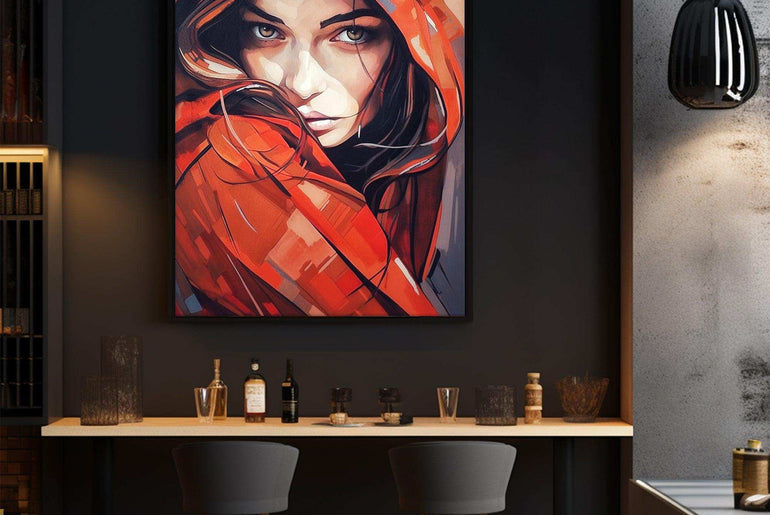 Woman Portrait，Hand Painted Colorful Decorative Canvas Artwork，Moody Wall Decor，Cotton Gloss Canvas Living Room Decor，High-Quality Waterproof Decorative Canvas Art