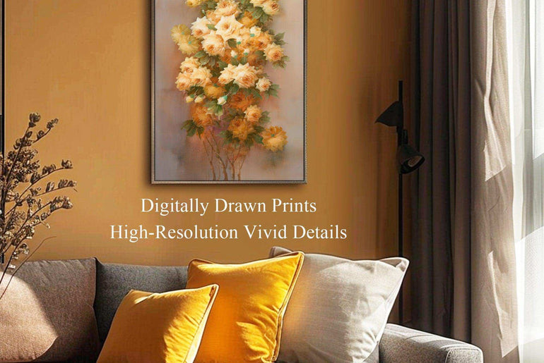 Realist Wall Art Prints of Blooming Yellow Roses on Printable Canvas #118