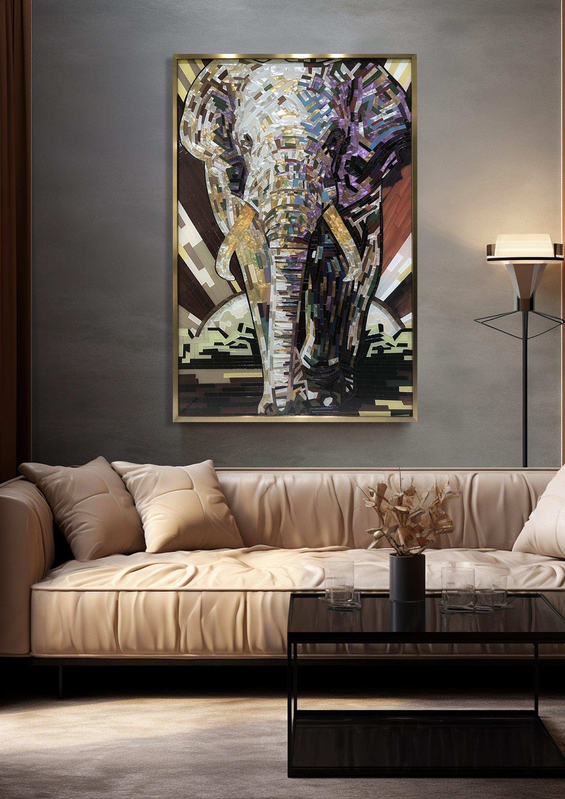 Enamel Art Deco Painting, Handmade, Wall Art, Modern Style, Decorative Painting , Elephant Painting, Painted, Dining Room, Living Room, Entrance Door