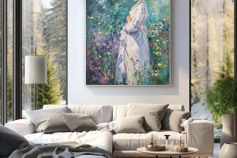 Impressionist Woman，Hand Painted Colorful Decorative Canvas Artwork，Moody Wall Decor，Cotton Gloss Canvas Living Room Decor，High-Quality Waterproof Decorative Canvas Art