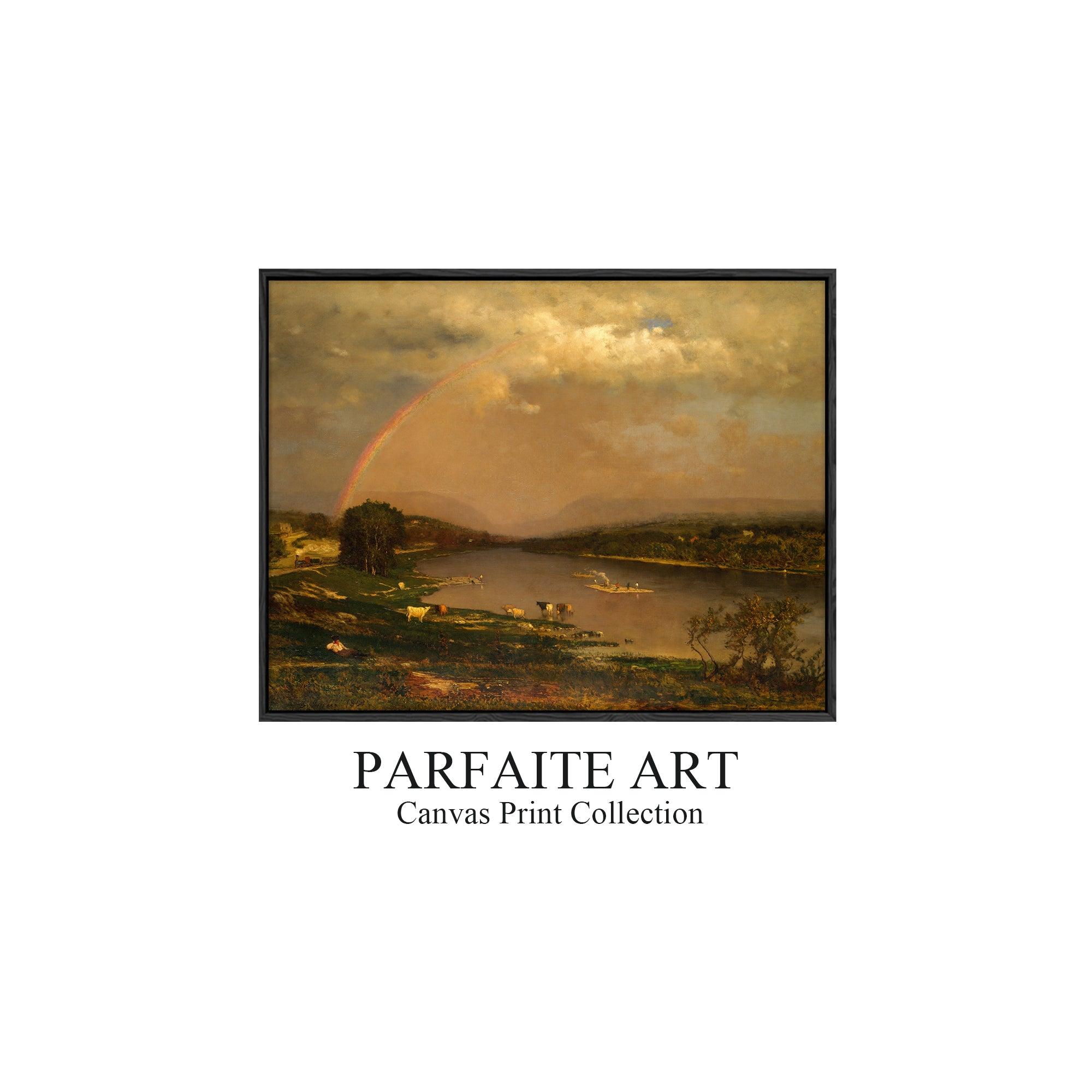 Sunset rainbow Vintage Art,Giclée print Landscape oil Paintings,Classic Artwork Canvas with stunning Landscape #64 Black