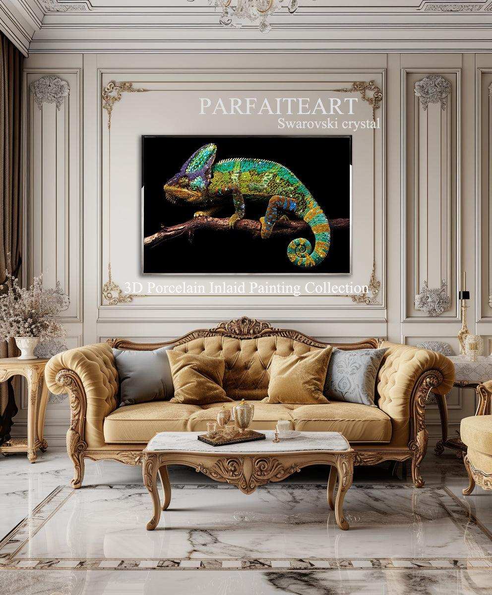 3D Diamond painting，Handmade painting，Wall Art, Art nouveau fashion，Art deco for walls ，Swarovski Crystal， Crystal glass，3d painting Chameleon，Modern art deco living room