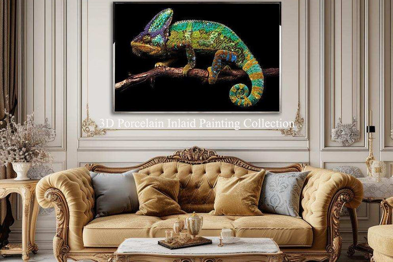 3D Diamond painting，Handmade painting，Wall Art, Art nouveau fashion，Art deco for walls ，Swarovski Crystal， Crystal glass，3d painting Chameleon，Modern art deco living room