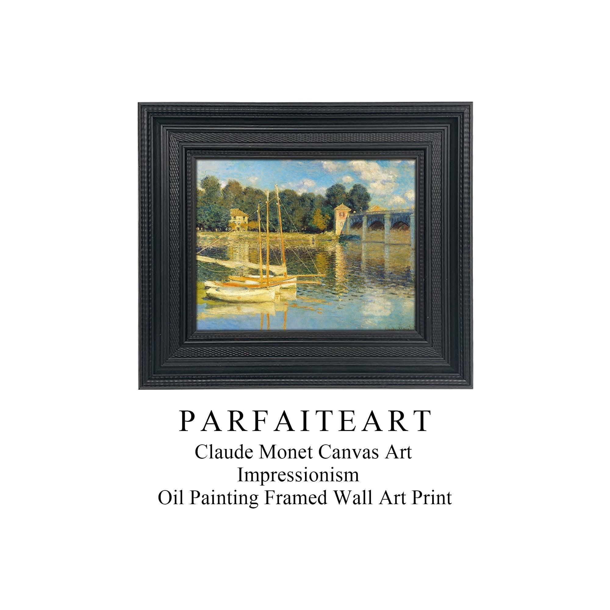 Famous Painting Print，Claude Monet，Moody Wall Decor，Black Vintage Frame,Solid Wood,High-Quality Waterproof Decorative Canvas Art， Hotel Aisle Living Room Home Decor Art 18x15 inches 4 Black