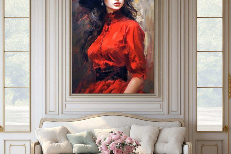 Hand-Painted Beauty Woman Portrait Printable - Colorful and Moody Canvas Art for Living Room Elegance