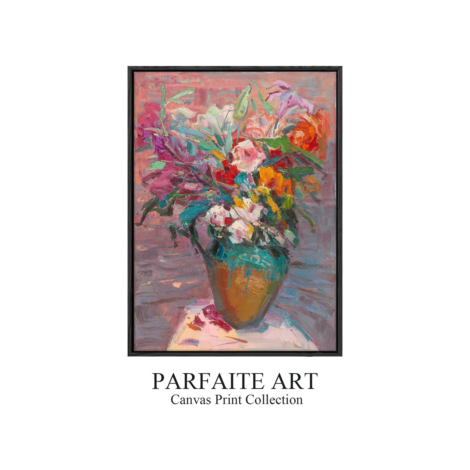 Decorative Wall Art Prints,Impressionist Art Style Floral Plants,Framed Canvas Print #116 black Frame