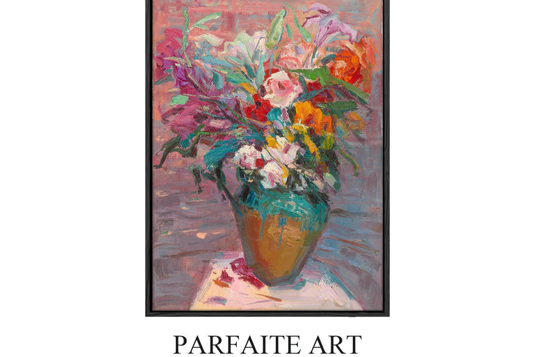 Decorative Wall Art Prints,Impressionist Art Style Floral Plants,Framed Canvas Print #116 black Frame