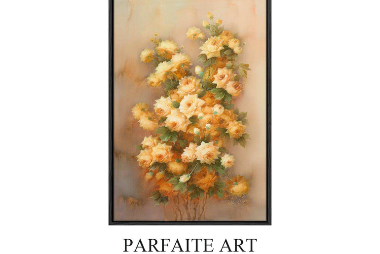 Realist Art Paintings of Yellow Roses,Framed Canvas Print #117 black Frame