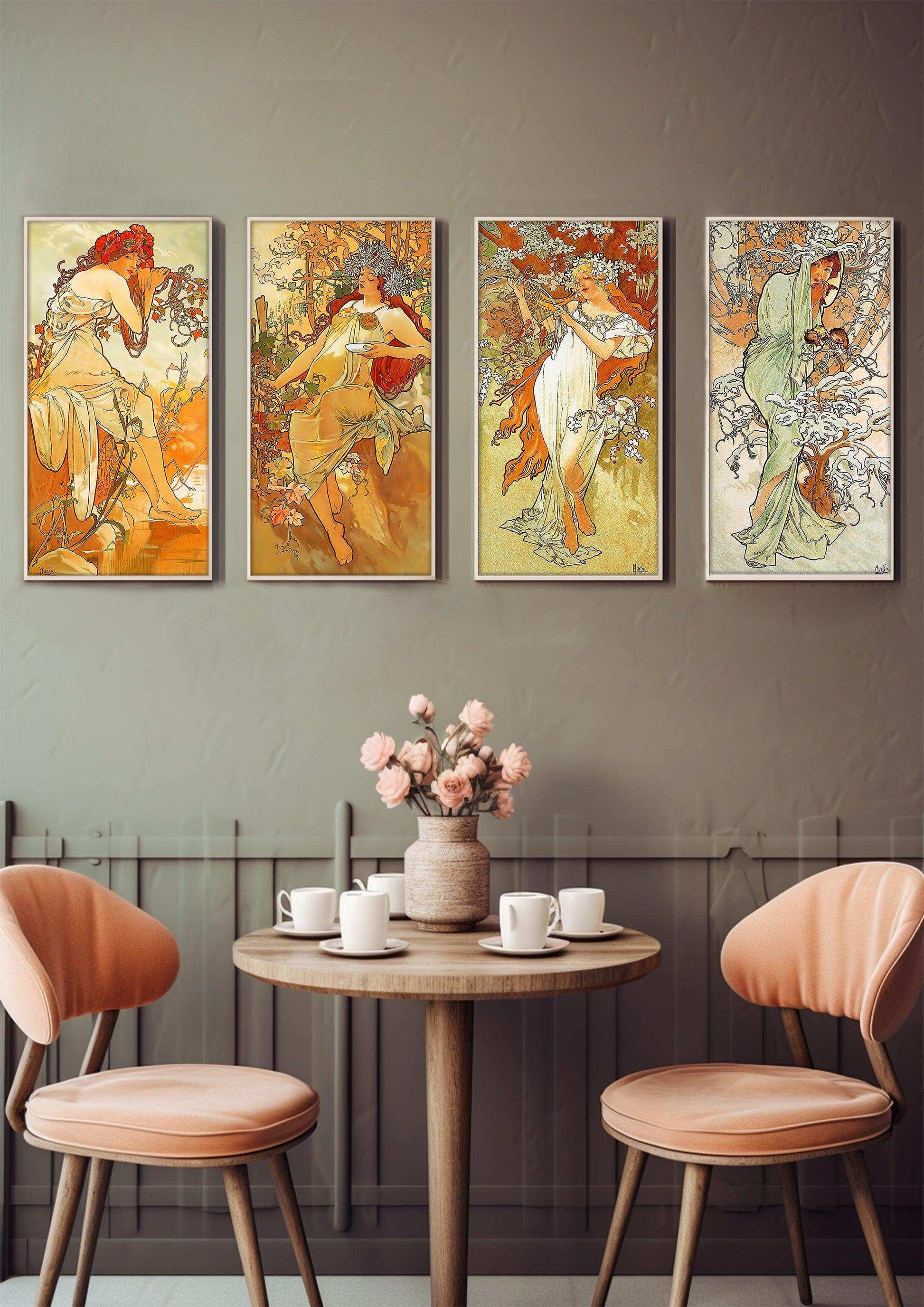 Vintage Wall Art,Illustration,MUCHA, Hand Painting Colorful Wall Art, Vintage Wall Art,Print Warm Cotton Gloss, Hotel Aisle Living Room Home Decor Art, Framed Fine Art Paper Prints Decorations