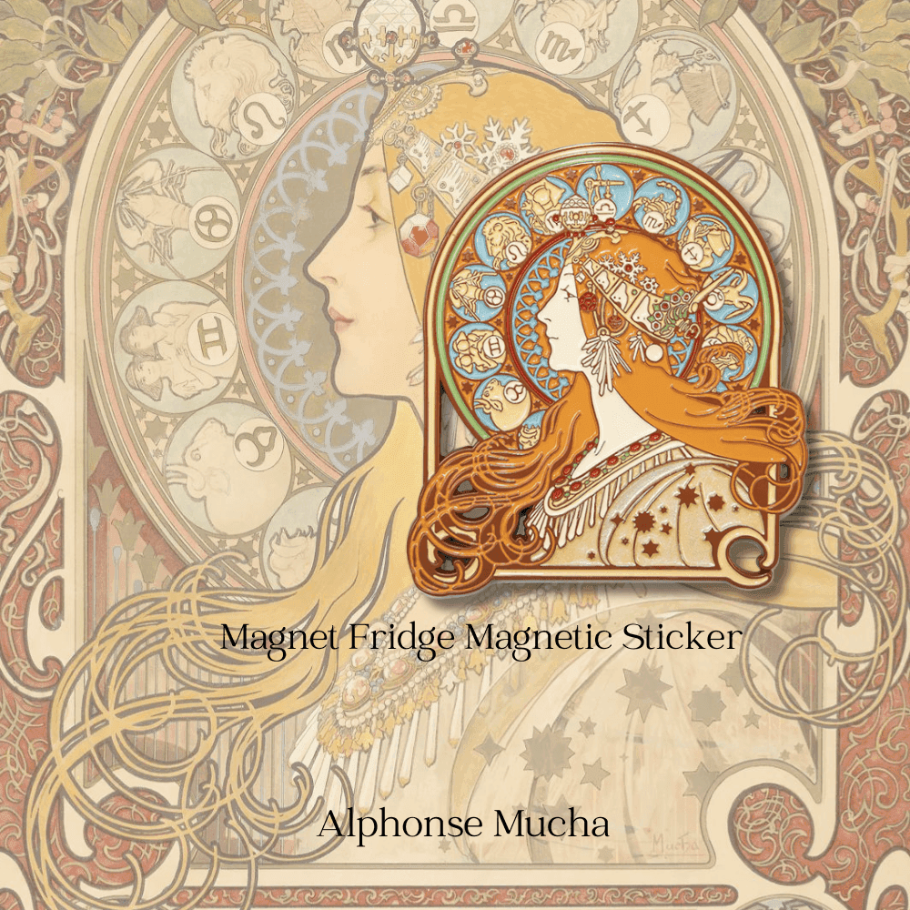 Captivating Alphonse Mucha – Art Inspired Magnet Fridge Magnetic Sticker, Unique Home Decor For Creative Minds，Fridge Magnets for School Home Kitchen Office Gift for Family and Friend