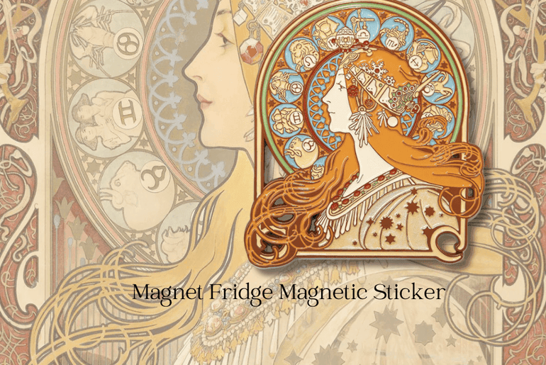 Captivating Alphonse Mucha – Art Inspired Magnet Fridge Magnetic Sticker, Unique Home Decor For Creative Minds，Fridge Magnets for School Home Kitchen Office Gift for Family and Friend