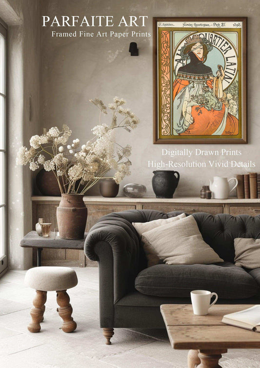 Framed fine art prints,Vintage Wall Art Print ,Moody Wall Decor,Large art prints for walls,Mucha artwork,High-Quality Professional Giclee technique