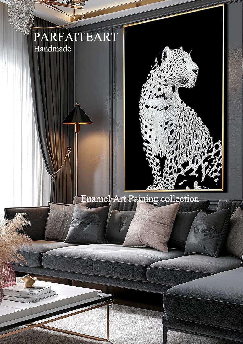 Enamel Art Deco Painting, Handmade, Wall Art, Modern Style, Decorative Painting , Money Leopard Enamel Painting, Painted, Dining Room, Living Room, Entrance Door